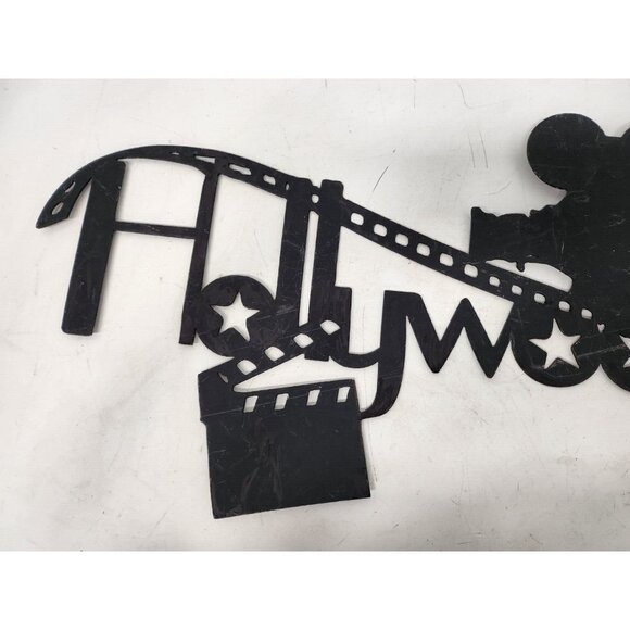 VINTAGE Black Metal Hollywood Wall Sign Mid Century Modern Hanging Decor 22"x9" - Picture 2 of 7